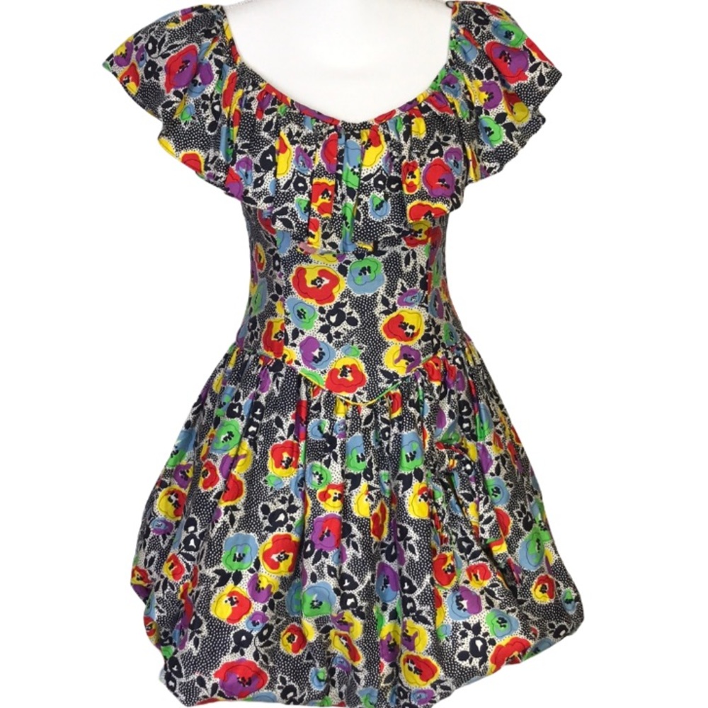 Vintage 50s Ricky Lang Circle Floral Pinup Dress